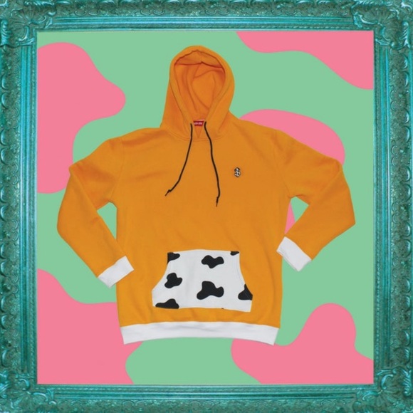 Brash cow print and sew orange hoodie - Picture 2 of 8